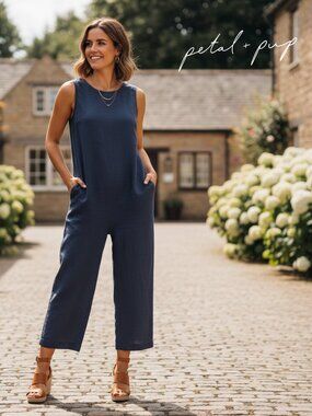 Petal & Pup Yardlee Jumpsuit Blue Size 10 Wide Leg Dressy Casual